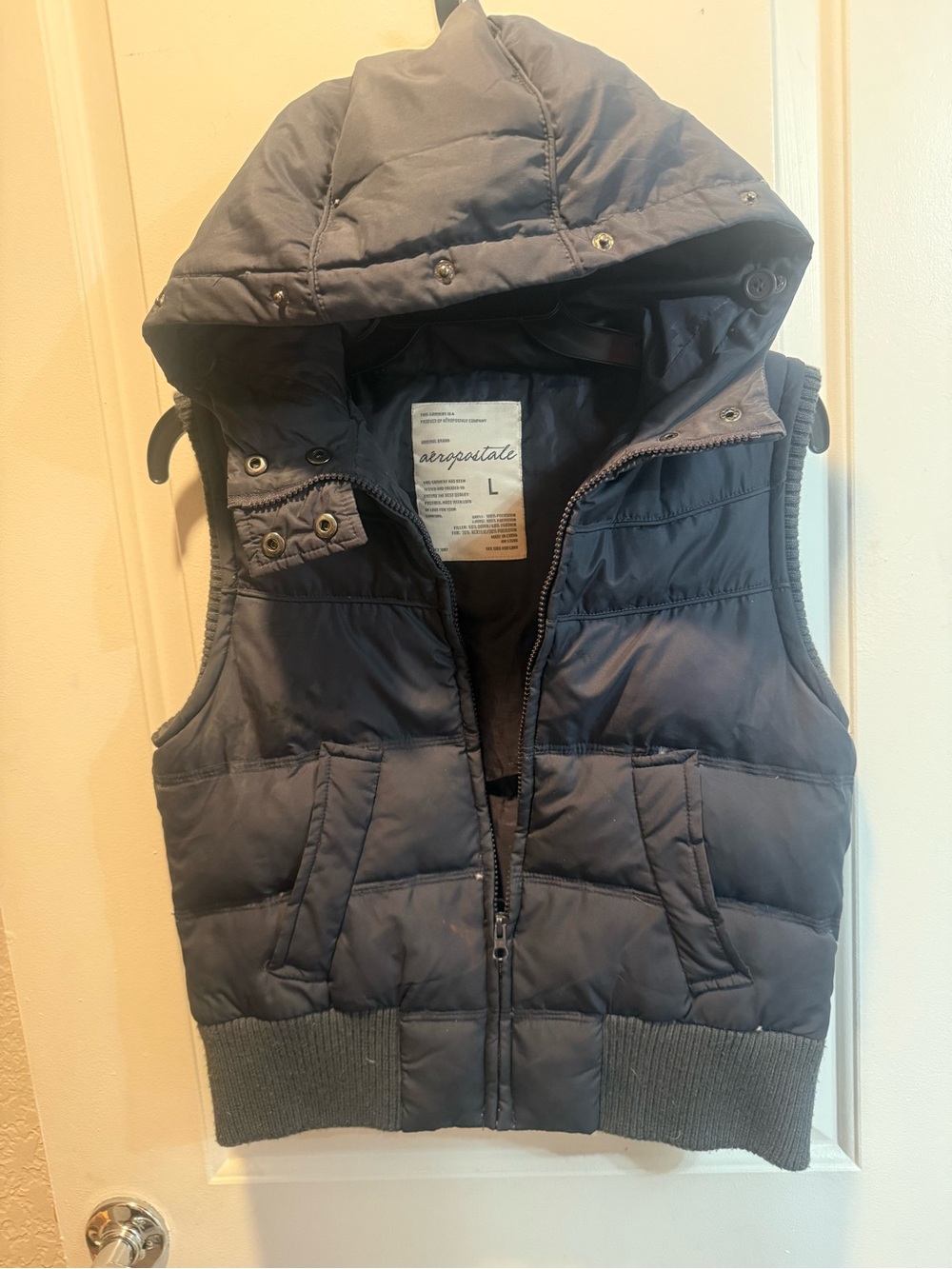 Aeropostale Hooded Puffer Vest - Dark Gray